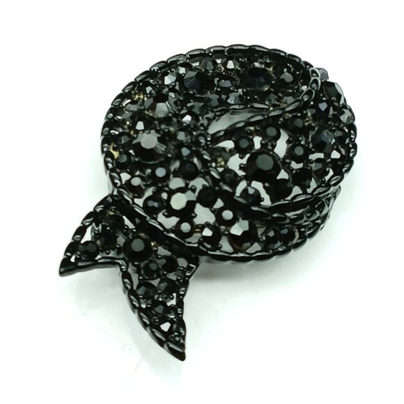 Vintage Black Rhinestone Japanned Brooch Elegant French Jet Glass Statement Pin - Picture 2 of 3